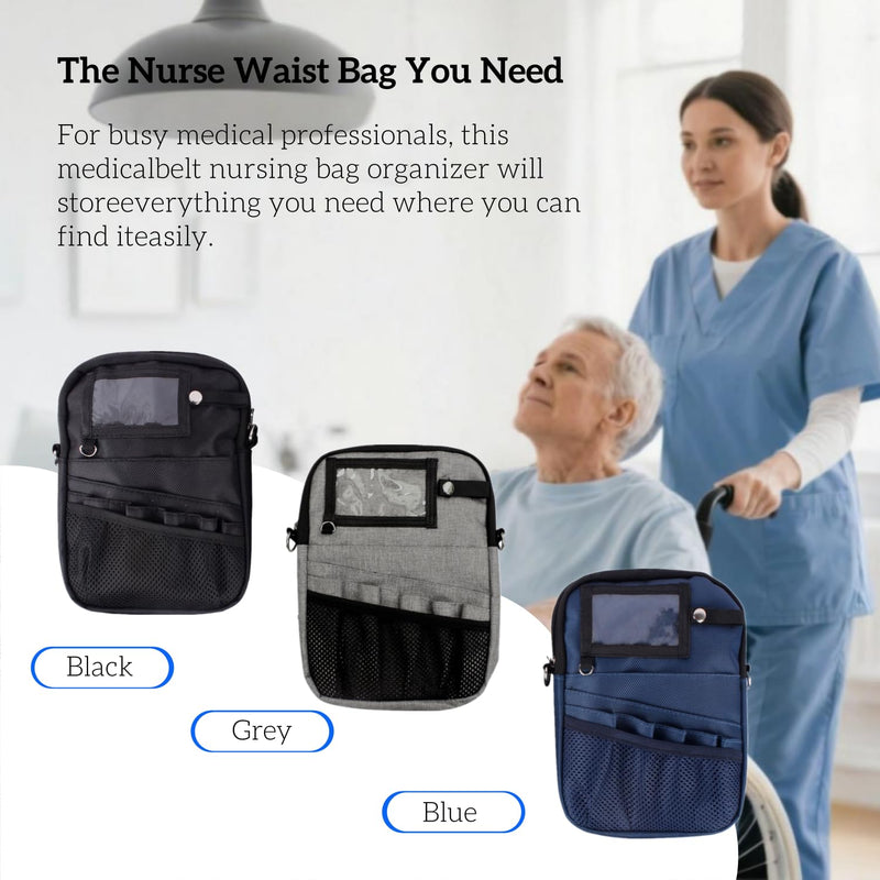 [Australia - AusPower] - Nursing Fanny Pack,Nurse Waist Pouch,Medical Gear Pockets Adjustable Waist Strap/Multi Compartment/Multicolored Suitable for Nurses,Caregivers,and Other Practitioners(Black) Black 