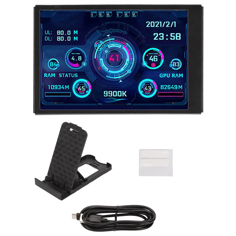 [Australia - AusPower] - 3.5in Computer Temp Monitor, Full View Temperature Display, USB Mini Screen for AIDA64 PC CPU RAM, Plug and Play (Black) Black 