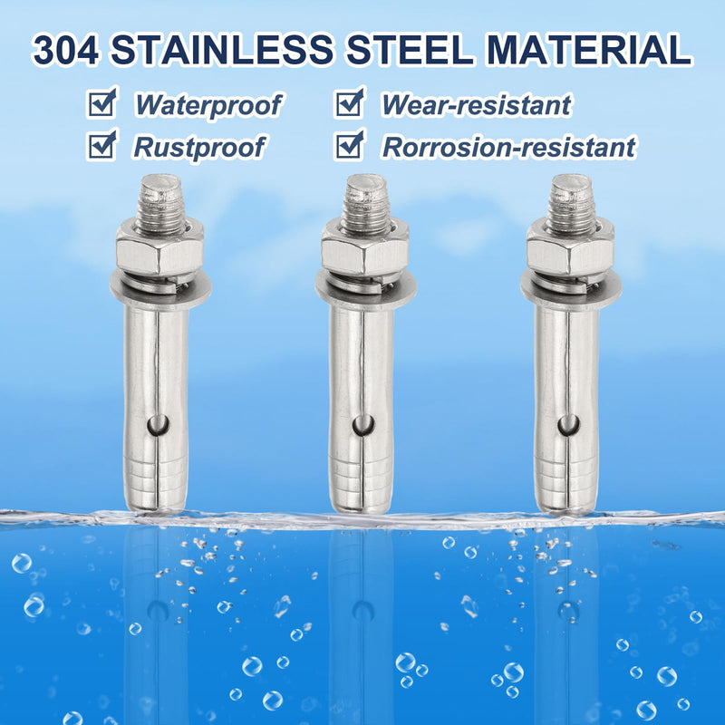 [Australia - AusPower] - PATIKIL M10 x 80mm 304 Stainless Steel Expansion Bolts, 4 Pcs External Hex Expansion Screw Bolt Sleeve Lengthened for Concrete Drywall Construction Projects, Silver 