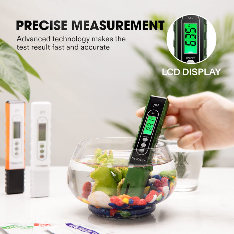 [Australia - AusPower] - VIVOSUN PH Meter Digital PH Tester Pen 0.01 High Accuracy Water Quality Tester with 0-14 PH Measurement Range for Household Drinking, Pool and Aquarium, with ATC, Army Green 