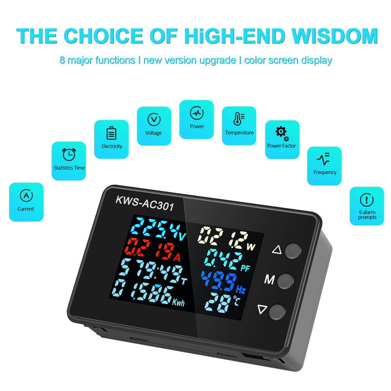 [Australia - AusPower] - AC 50-300V 0-20A Ammeter Voltmeter 110V 220V AC Multimeter 110V 220V 8 in 1 Multifunction LCD Display Digital Current Voltage Power Tester Electric Energy Monitor 20A 