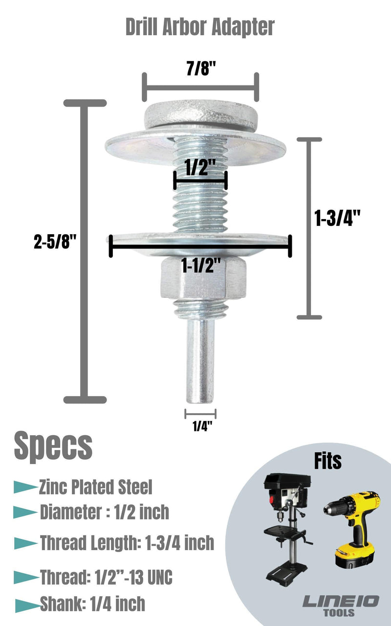 [Australia - AusPower] - LINE10 Tools Drill Arbor Adapter Mandrel for Buffing and Grinding Wheels, 1/2-inch Diameter 1/2" Arbor 