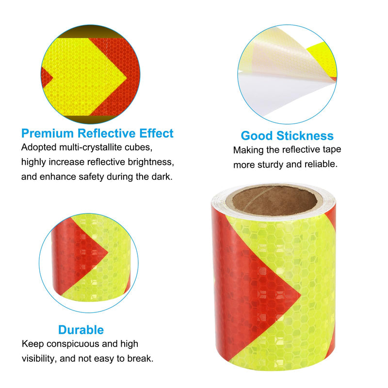 PATIKIL Reflective Tape, 1 Roll 3 Inch x 10 Ft Waterproof Self Adhesive High Visibility Caution Warning Safety Tape Reflector for Trucks Trailers Cars, Arrow Fluorescent Yellow Red 3 IN x 10 FT