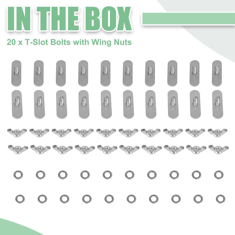 [Australia - AusPower] - T-Slot Bolts with Wing Nut,20 Packs M5x12mm Thread Size T-Bolts,Sliding T-bolt with Butterfly Nut and Washer,T-Track Bolts and Wing Knobs for AC Winsow Seal Panels and DIY Project 
