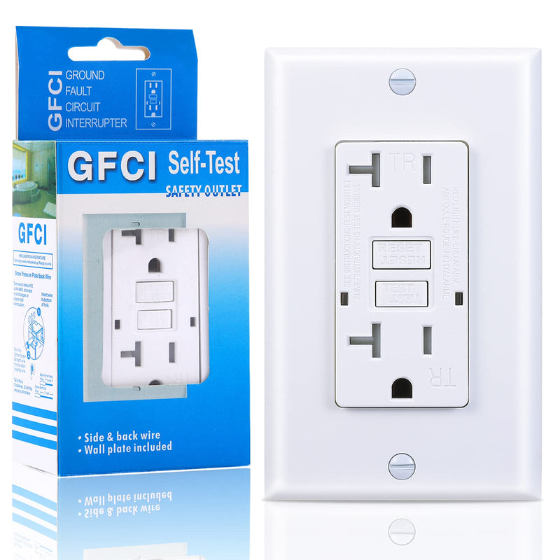 20 Amp GFCI Outlet, Tamper-Resistant GFI Receptacle with LED Indicator, Self-Test Ground Fault Circuit Interrupter, Decorator Wall Plates and Screws Included, UL Listed, White (1 PACK) 20A 1 Pack