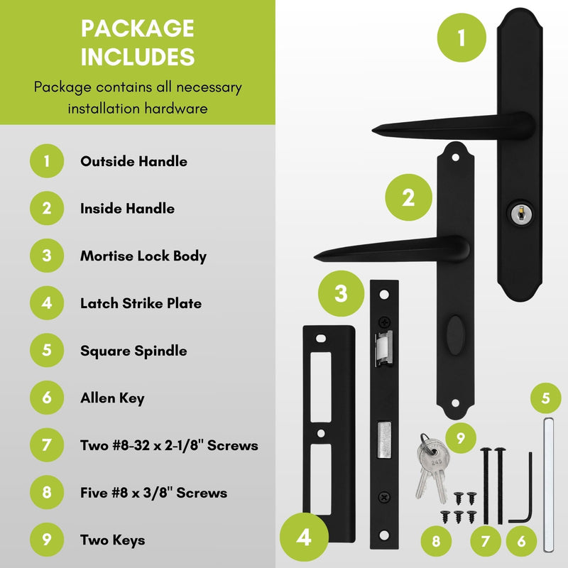 Ideal Security MSMB Straight Mortise Lock Set, Exclusive Replacement for AluminArt Storm Doors and Screen Doors, Adjustable 3/4" Backset, Matte Black