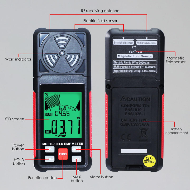 [Australia - AusPower] - EMF Meter Radiation Detector Digital Electromagnetic Fields Handheld EF/MF/RF Electromagnetic Radiation Meter with LCD Alarm EMF Inspections for Home, Office, Outdoor EF/RF/MF (EMF meter) 