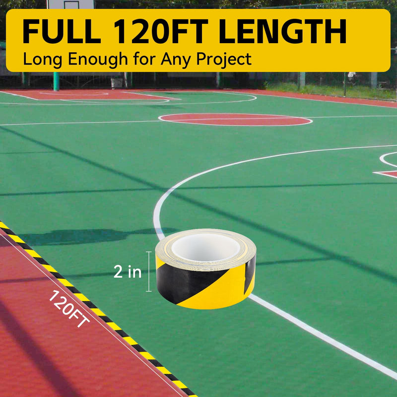 Black Yellow Hazard Warning Tape 2 Inch x 120 Ft, Heavy Duty Cloth Safety Caution Tape for Floor & Aisle Marking in Warehouses, Gyms and Worksites, Strong Adhesive, Wear-Resistant Black & Yellow Duct Tape