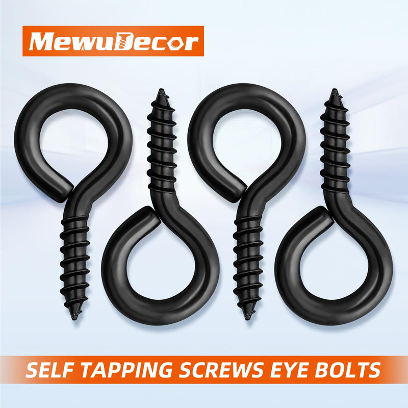 [Australia - AusPower] - #8 x 1-3/8" (1.4 Inch) Screw Eyes, Screw in Eye Hooks for Securing Cables Wires, Self Tapping Screws Eye Bolts for Indoor & Outdoor Use, Black, 100 PCS #8 x 1-3/8" 
