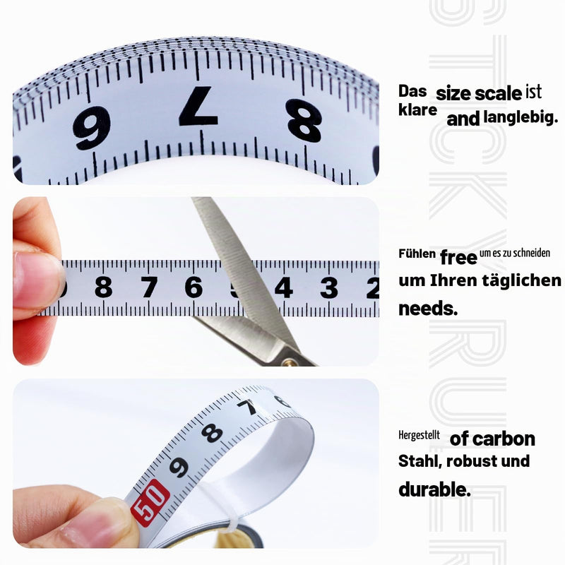 Pack of 6 Self-Adhesive Tape Measure 1 m / 2 m Scale Tape Measure Metric Steel Ruler Stick on for Measuring Workbenches (Forward, Backward, Centred)