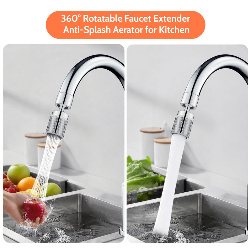 HUAERSICO Universal Kitchen Tap Attachment Stainless Steel with Three Jet Types | Swivel Tap Extension with Six Tap Adapters for Kitchen and Bathroom Silver White in Chrome