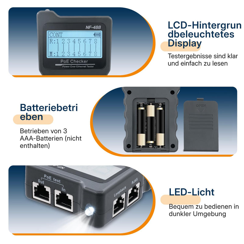Mcbazel Network RJ45 Tester with LCD Display, Network Cable Tester with POE Function