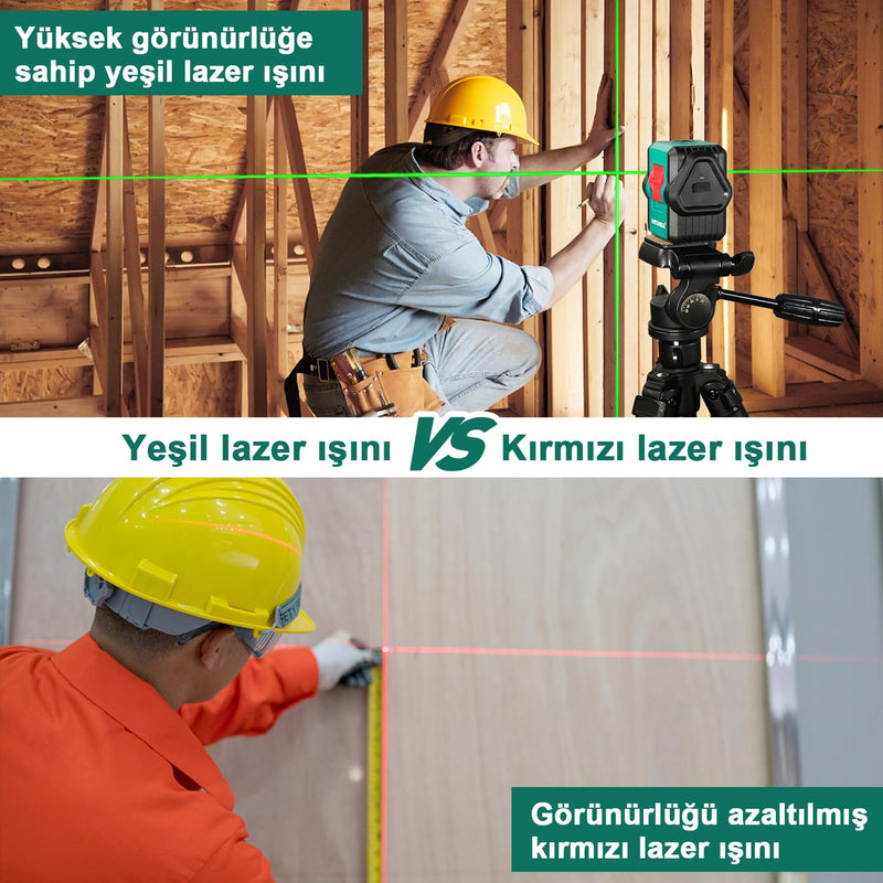 [Australia - AusPower] - HYCHIKA Laser Level with 2 Laser Heads, 360°Self Leveling Lazer Leveler Tool, Dual Green Cross Line Laser 150 Ft for Construction Project, Renovation, Floor Tile, Picture Hanging 