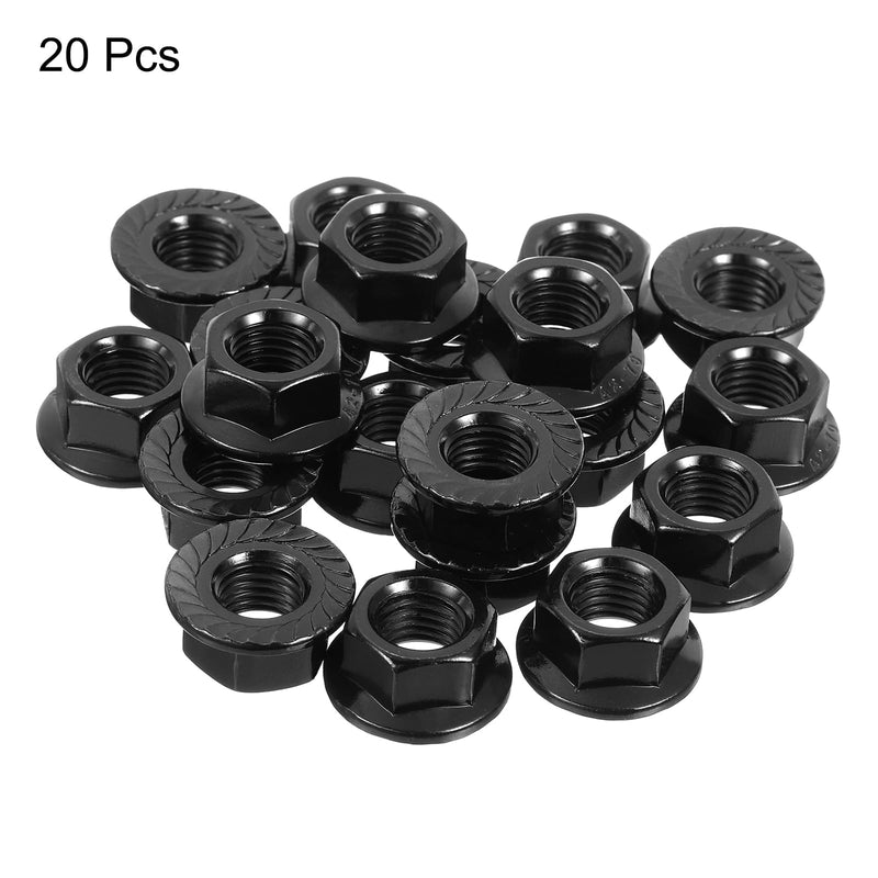 [Australia - AusPower] - uxcell M10x1.25mm Serrated Flange Hex Lock Nuts, 20Pcs 304 Stainless Steel Non-Slip Metric Hexagon Flange Nut, Full Thread, Bright Finish, Black 20 