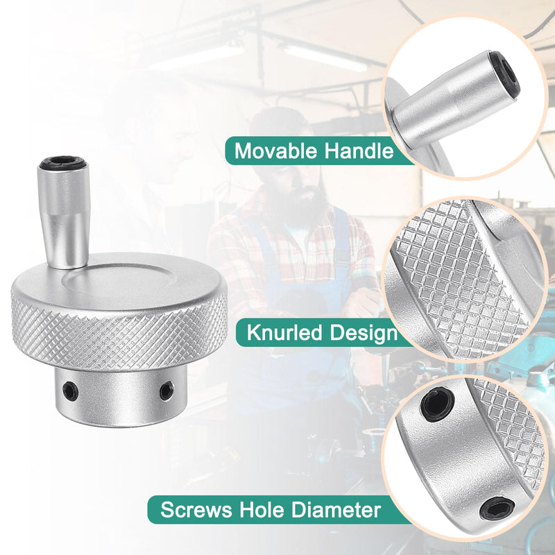 [Australia - AusPower] - HARFINGTON Aluminum Alloy Handwheel 40mm OD 8mm Bore Lathe Hand Wheel with Rotate Handle Aluminum Milling Machine Handle with Wrench and 2pcs Screws for Milling Machine Lathe, Silver Tone 40mm x 8mm 