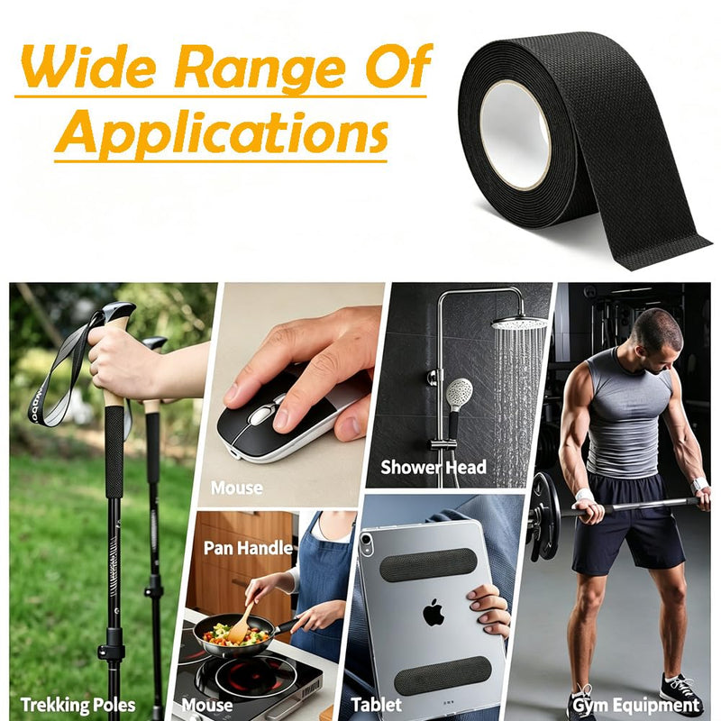 Black Rubber Grip Tape 2 Inch, 16.4Ft, Non-Abrasive Waterproof Anti Slip Tape, Strong Adhesive Non Slip Tape for Handles, Cushion Pad for Indoor & Outdoor, Making Surfaces Safer