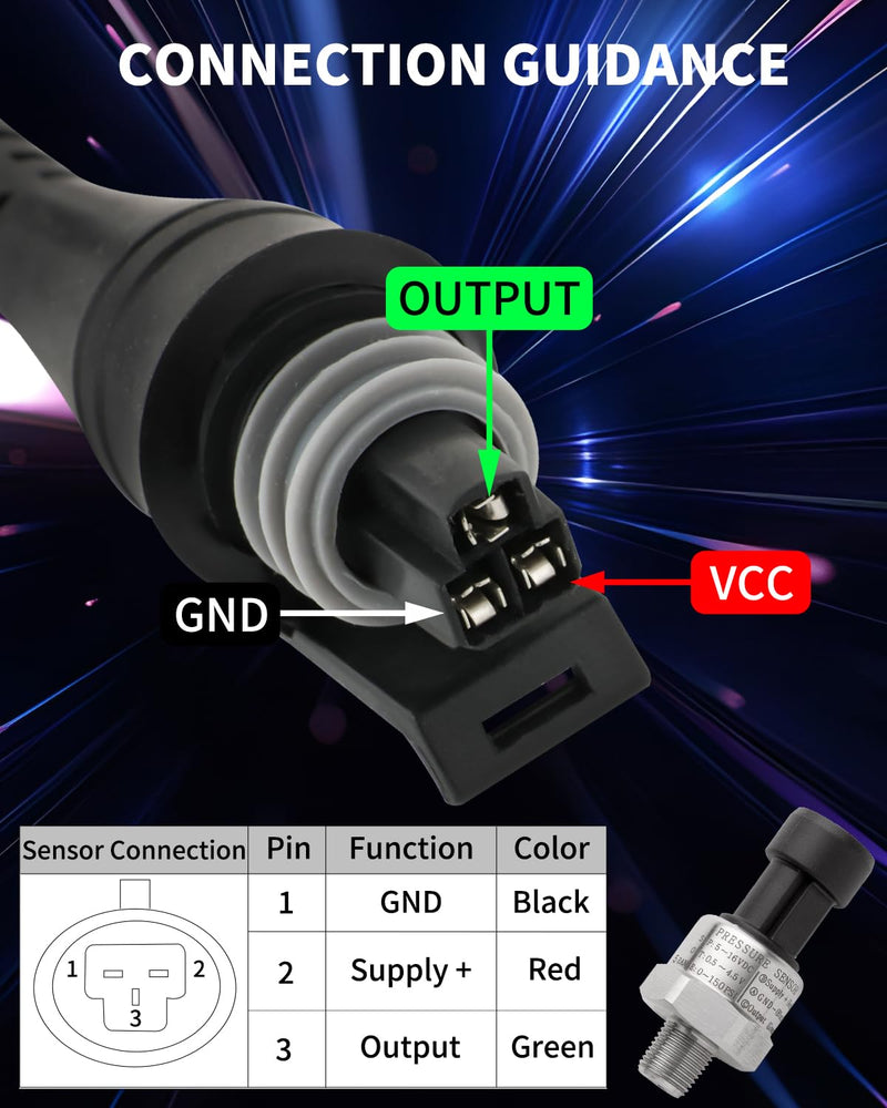 150 Psi Fuel Oil Pressure Transducer Sensor Sender 1/8" -27 NPT Thread with Harness Kit for Oil Fuel Air Water, Stainless Steel 0-150 Psi Sensor Pressure Transmitter