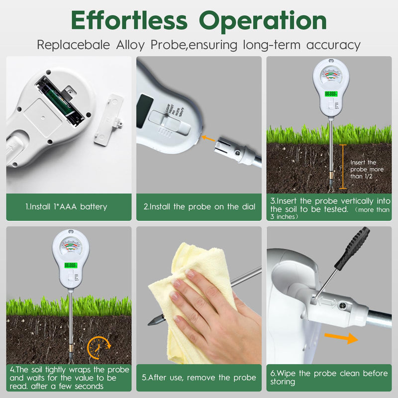 [Australia - AusPower] - 6-in-one Soil Test Kit-Soil Moisture Meter/PH Meter/Fertility/Sunlight Intensity Soil Tester, LCD Air Hygrometer&Temperature Moisture Meter for Plants-Garden, Lawn,Farm,3 Pack Detachable Probe 3 