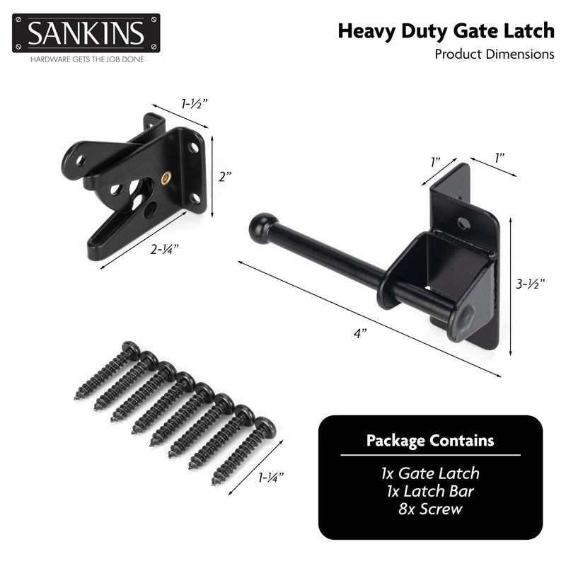 Self-Locking Gate Latch for Wooden Fence Gate Heavy Duty, Post Mount Automatic Gravity Lever Gate Fence Door Latches for Wooden Fence Secure Pool Garden Shed, Black, 2 Pcs, Normal