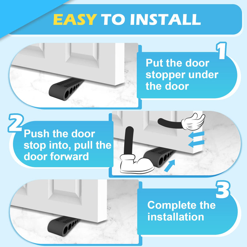 [Australia - AusPower] - Rubber Door Stoppers for Bottom of Door - 4 Pack Door Stop Wedge with Holder Heavy Duty Doorstop for Home Office Dorm Classroom Garage Stackable on Multi Floor Carpet Concrete Tile Linoleum & Wood 4 Pack Black 