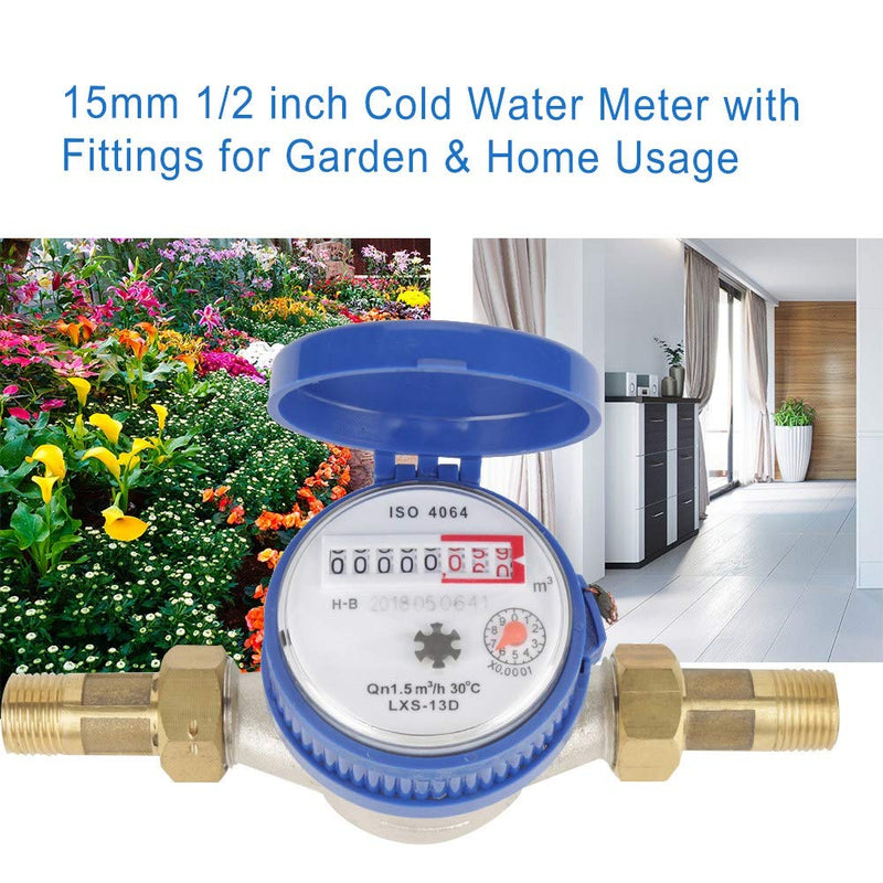 [Australia - AusPower] - Cold Water Meter, 1/2 inch Thread Water Meter with Fittings and A Protective Cover for Garden and Home Usage 
