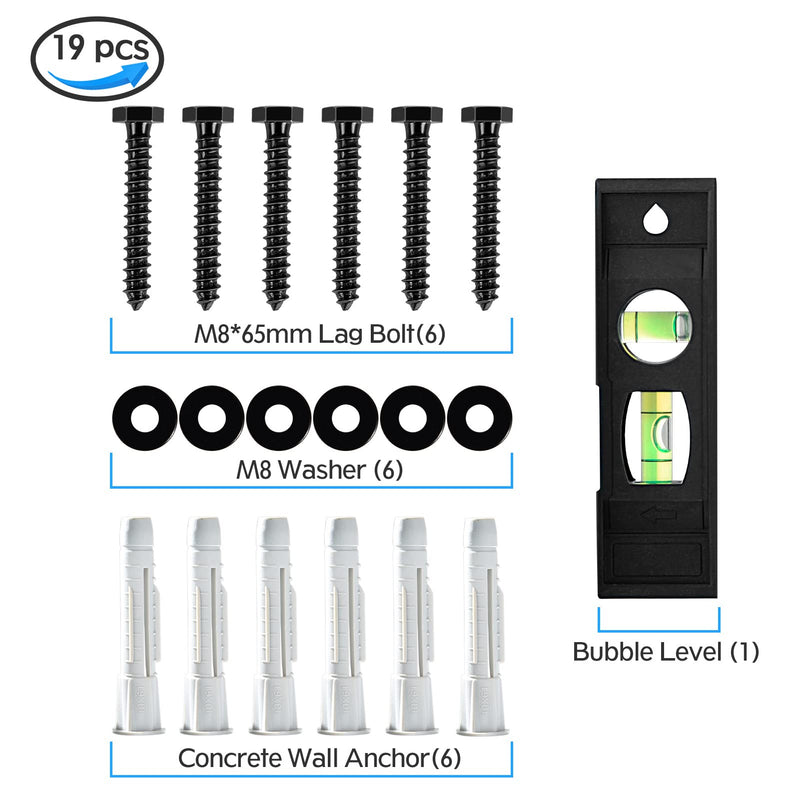 [Australia - AusPower] - MOUNTUP Lag Bolt Kit for TV Wall Mount Comes with M8×65mm Lag Bolt & Washer for Wood Stud, Plastic Anchors for Concrete Wall, includes Bubble Level for Easy Installation, MU0041-B 