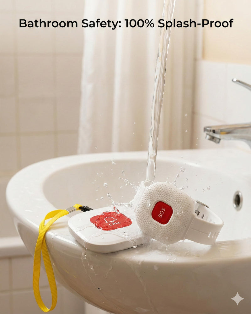 [Australia - AusPower] - PILSAMAS Emergency Call Button for Elderly at Home, Medical Alert Wristband and Necklace Set, Rechargeable Caregiver Pager with Digital ID Display, Waterproof Emergency Alert Button for Seniors, 500ft 1 Pager + Watch & Pendant White 
