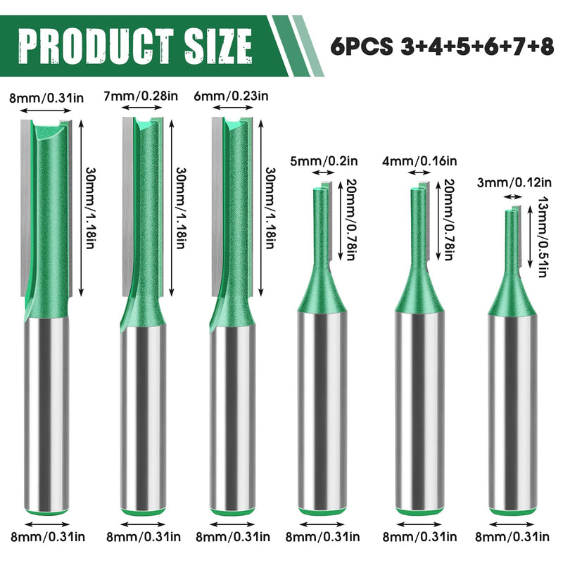 [Australia - AusPower] - Milling Cutter for Router Set Groove Cutter 8 mm Shank 6 Pieces Router Bits Wood Cutter 3 mm 4 mm 5 mm 6 mm 7 mm 8 mm Groove Cutter Wood Router Accessories Milling Drill Bit Drill Bit for Wood Cutting 