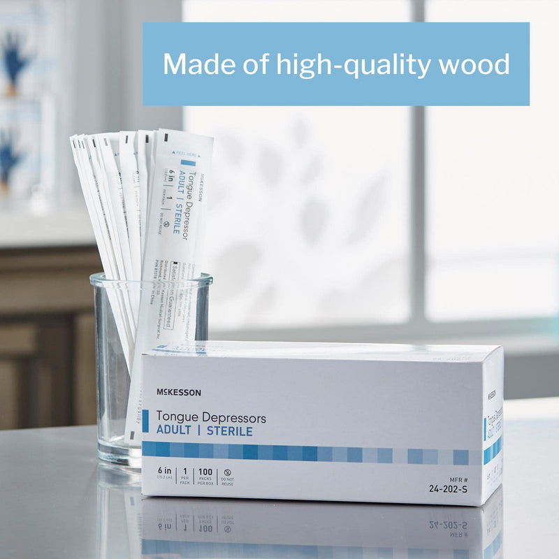 [Australia - AusPower] - McKesson Tongue Depressor, Sterile, Wooden, Individually Wrapped, Adult, 6 in, 100 Count 100 Count (Pack of 1) 