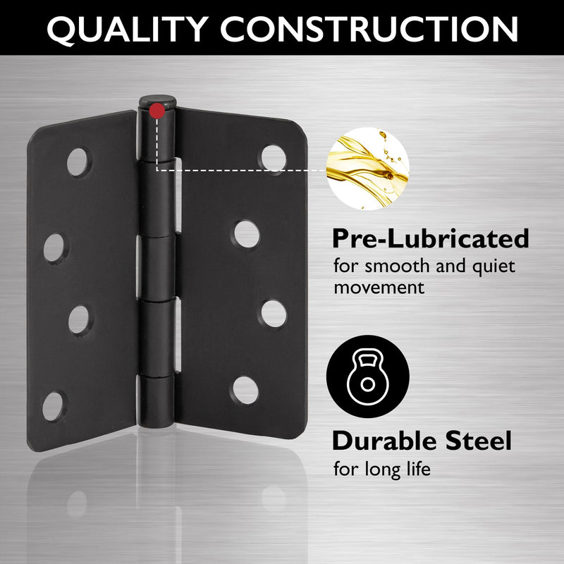 [Australia - AusPower] - Door Hinges for Interior Doors 3-Pack 4-inch x 4-inch, Design House 1/4-inch Radius Steel Door Hinge Door Hardware, Matte Black, 188946 