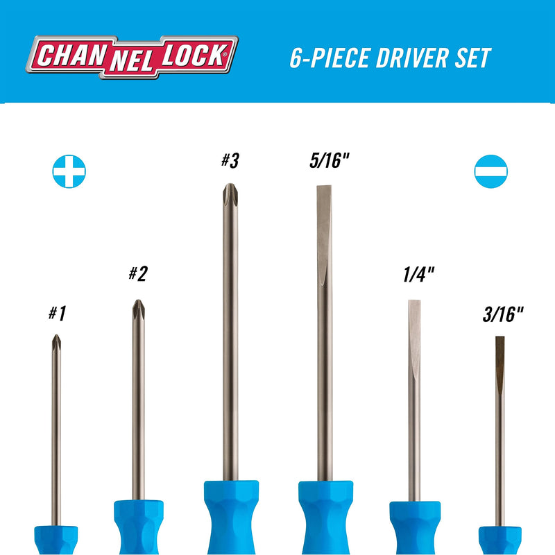 Channellock Screwdriver Set SD-6H - Magnetic Tip, Made in USA, Tri-Lobe Grip - 6 Piece