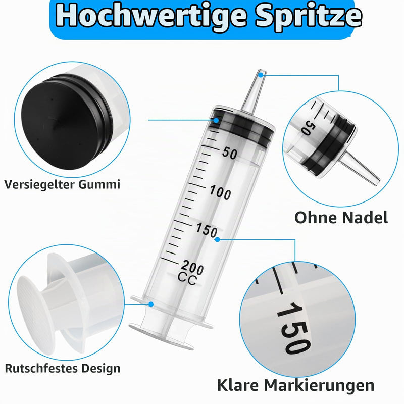 Syringe Syringe 200 ml Large Syringe with Hose Pack of 2 | Oil Syringe, Large Syringe for Engine Oil, Gear Oil, Reusable Liquid Plastic Syringe for Industry Laboratory and Garden 200ml