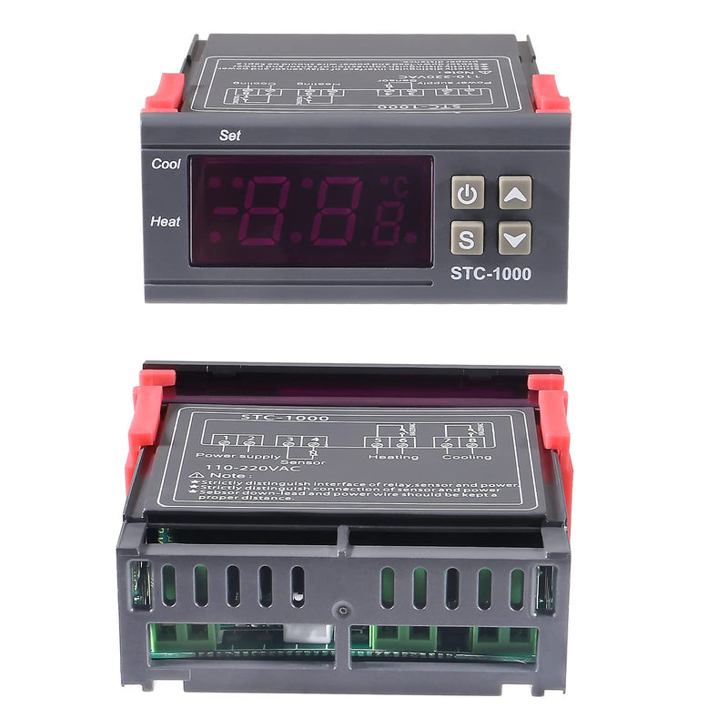 [Australia - AusPower] - 2pcs STC-1000 DC 110V-220V 10A Digital LED Temperature Controller Thermostat Control Switch 2 Relay Output and NTC 10K Thermistor Sensors Temperature Probe 