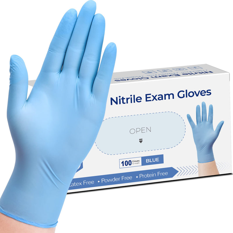 [Australia - AusPower] - Disposable Nitrile Exam Gloves, 3-mil, Blue, Nitrile Gloves Disposable Latex Free, Medical Gloves, Cleaning Gloves, Food-Safe Rubber Gloves, Powder Free, Non-Sterile, 100-ct Box (Medium) Medium 