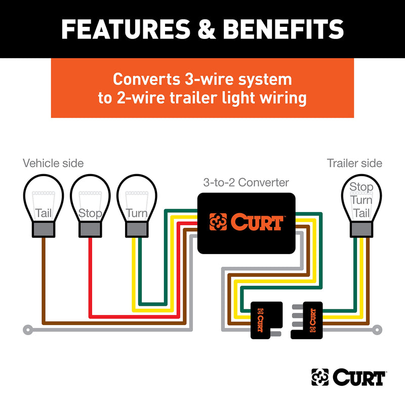 [Australia - AusPower] - CURT 56175 Non-Powered 3-to-2-Wire Splice-in Tail Light Converter, 4-Pin Wiring Harness , Black 