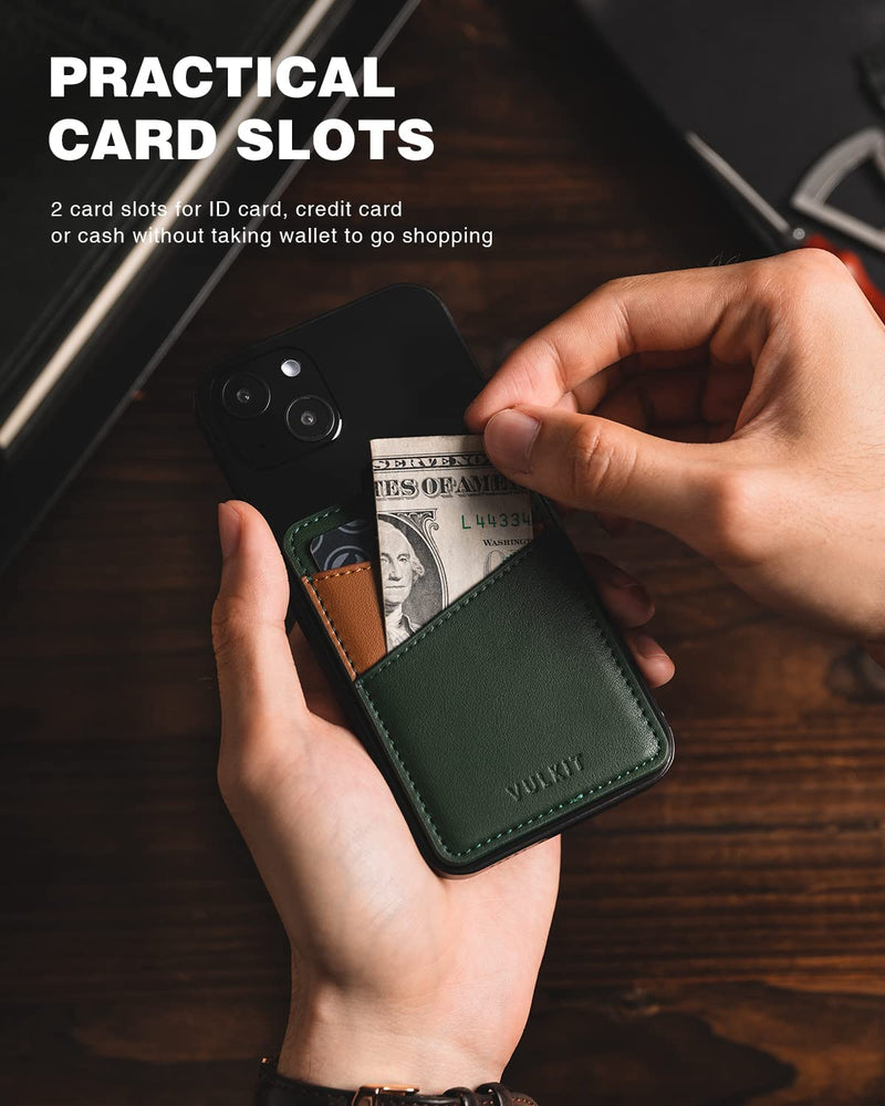 [Australia - AusPower] - VULKIT Phone Card Holder Wallet Leather Adhesive Pocket RFID Blocking Credit Card Sleeves Stick Back of Phone Smartphones Green 