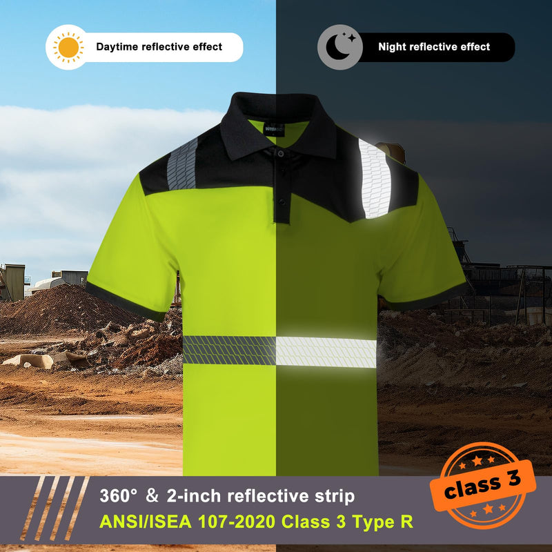 Hi Vis Safety Polo Shirts for Men 2 Pack Class 3 Reflective High Visibility Work Construction Short Sleeve T Shirts 4X-Large Yellow