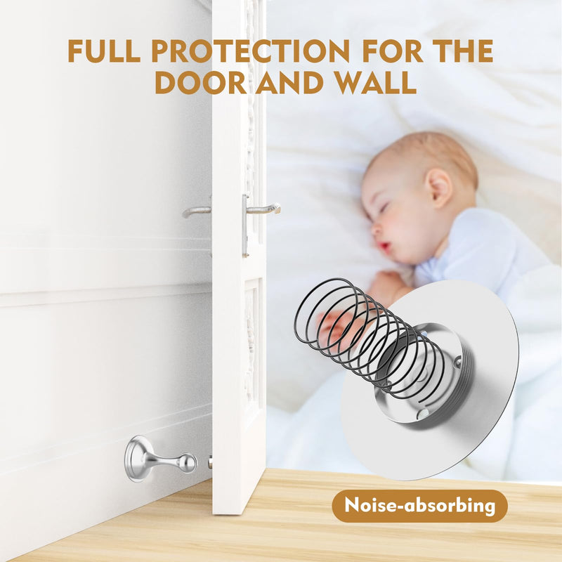[Australia - AusPower] - Magnetic Door Stopper Door Catch - 2 Pack Stainless Steel Heavy Duty Door Holder Stops for Bottom Top of Door - Wall Floor Mounting No Drill 3M Adhesive & Screws Strong Magnet Keep Door Open, Silver Silver 2 Pack 