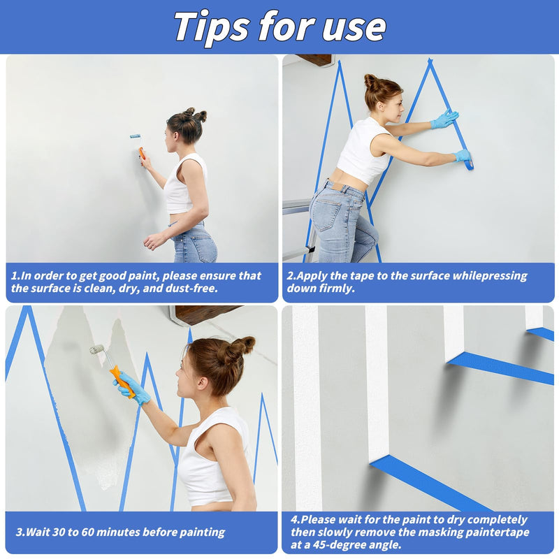 4 Rolls Blue Painters Tape Bulk 4 inch x 60 Yards, Total 240 Yd, Painters Masking Tape No Residue Wall Painting Tape Artist Tape Trim Edge Finishing Tape for Wall Painting Decoration DIY Supplies 4In x 60Y - 4Pack