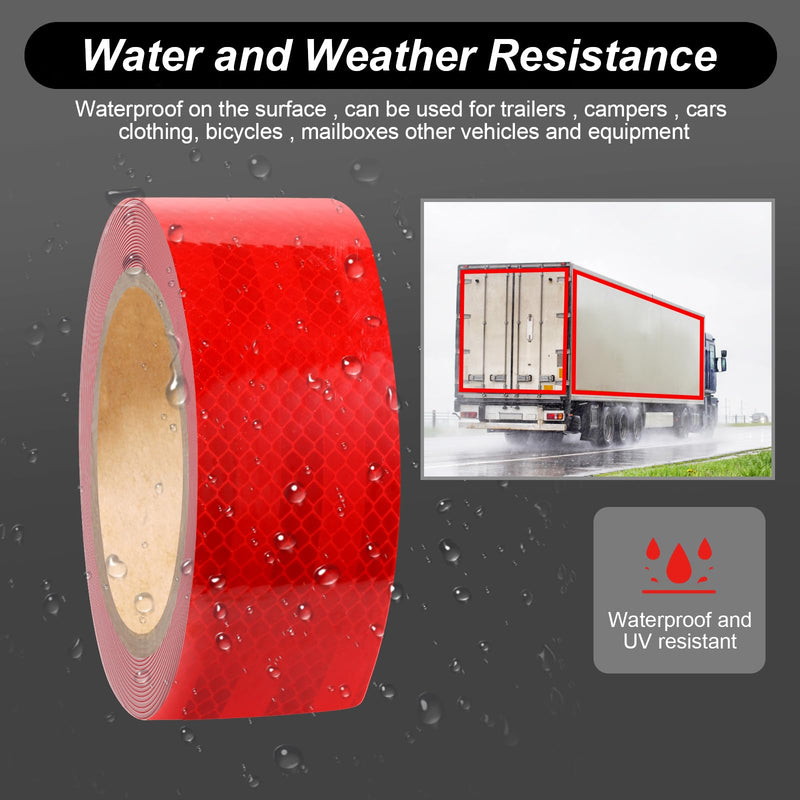 PET Reflective Tape Outdoor Waterproof 2 Inch x 33 Ft Red Stripe Reflector Safety Tape for Bike, Trailer,Truck,Warming Signs,Conspicuity Markings… Red Strip