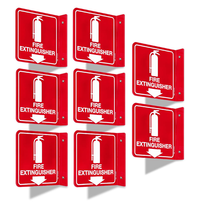 T&R Fire Extinguisher Sign, Fire Extinguisher with Down Arrow - 8 Pack - 6 x 6 Inches Acrylic, 2 pre-drilled holes, Includes Matching Screws, Use for Home Office/Business L - 8 Pack