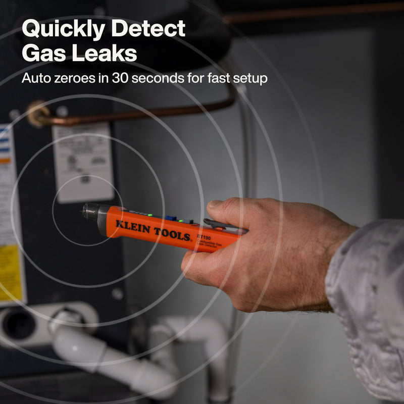 Klein Tools ET190 Gas Leak Detector, Wide Detection Range, Audible and LED Alerts, Slim and Lightweight Compact