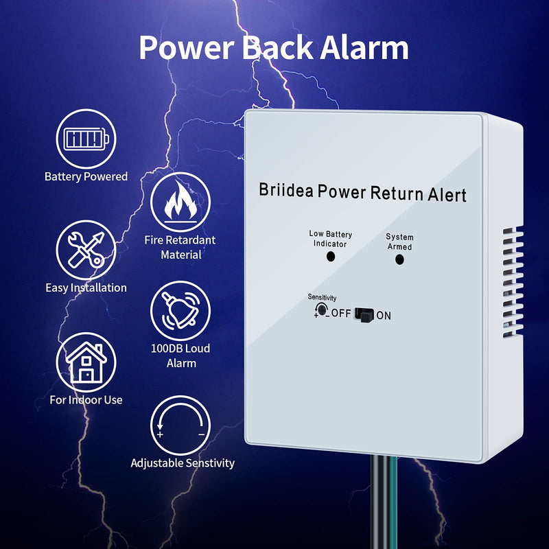 Power Return Alarm, Briidea Utility Power Back on Alert for Generator, Loud Siren with LED Indicator white