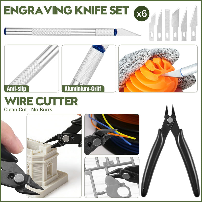 51Pcs 3D Printer Tool Kit with Storage Case, 3D Printing Accessories Including Deburring Tool, Scraper, Wire Knife, Metal Files, Brushes, Hand Drill & Tweezers, Compatible with All FDM 3D Printers