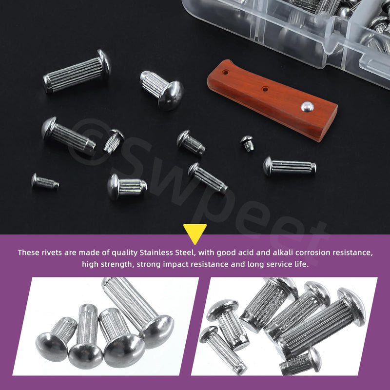 [Australia - AusPower] - Swpeet 190Pcs M2 M2.5 M3 M4 M5 Solid 304 Stainless Steel Brazier Head Rivets Assortment Kit, Half Round Head Solid Knurled Rivets, Aluminum Rivet Solid Rivets for Repairing Boat, Aircraft Stainless Steel 304 