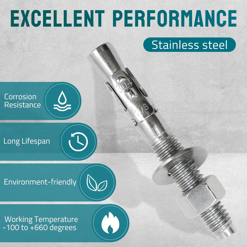 [Australia - AusPower] - 3/8" x 3" strong wedge anchor, stainless steel screws and lag bolts for cement and concrete (5 pcs) 3/8" x 3" 5 