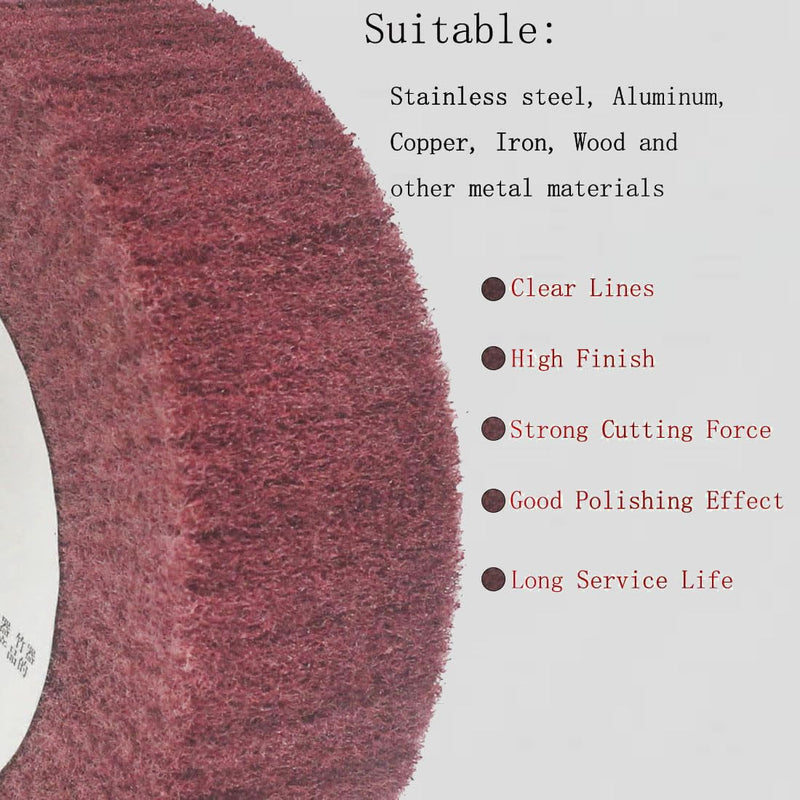 [Australia - AusPower] - 8'' X 2'' Extra Thick Non-Woven Polishing Wheels 320 Grit Nylon Wire Drawing Abrasive Buffing Flap Wheels for Die/Bench Grinder (Red) 
