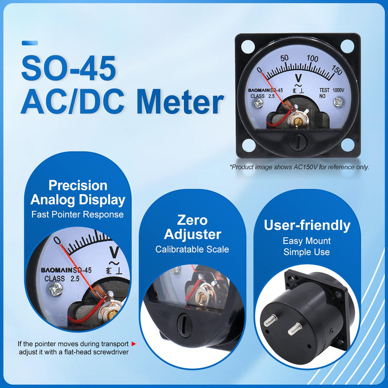[Australia - AusPower] - Baomain Round Analog Dial Panel Meter Voltmeter Gauge SO-45 DC 0-15V Class 2.5 