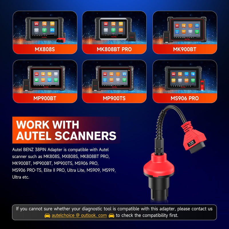 [Australia - AusPower] - Autel Original BENZ-38 PIN Adapter, 38 Pin Male to 16 Pin Female OBDII Connector Compatible with Mercedes-Benz Pre-2001, Work with OBD2 Diagnostic Scan Tool OBD II Scanner 