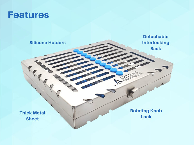 [Australia - AusPower] - Heavy Duty Sterilization Cassette Tray for 10 Instruments Rack Premium Design Dental Surgical lab 7.25"X5.75"X1.4" ARTMAN Brand 